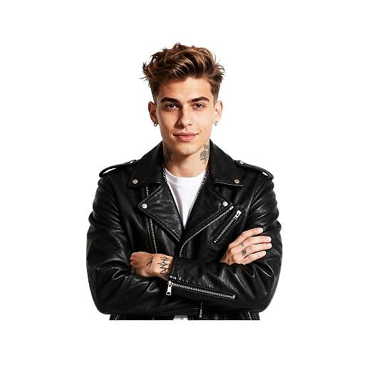 Confident Young Tattoo Artist in Leather Jacket
