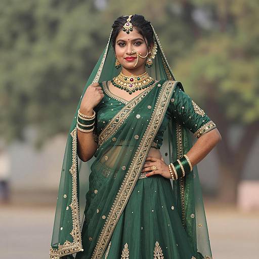 Elegant Portrait of Woman in Green Attire