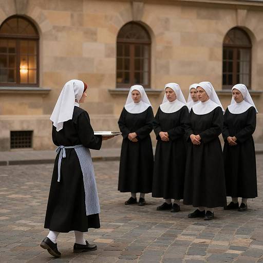 Group of Nuns in Courtyard
