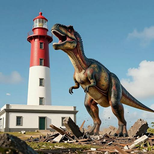 Ultra Detailed Dinosaur Attacks Lighthouse