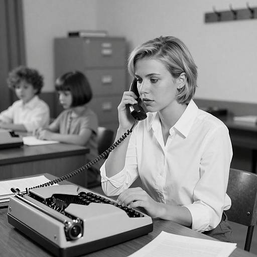 Focused Young Woman with Typewriter