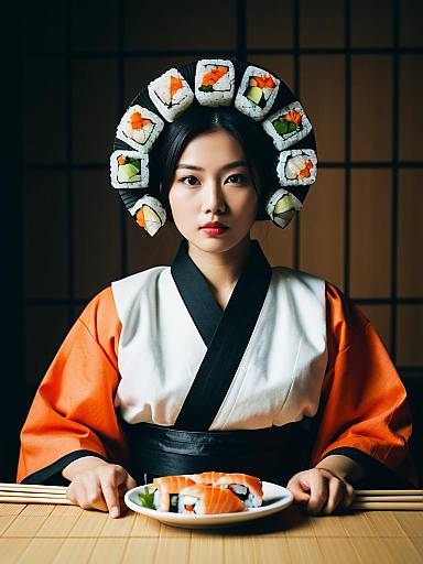 Waist-Up Editorial Portrait: Sushi Roll Costume