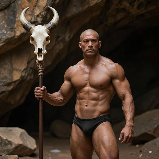 Determined Warrior in a Dim Cave