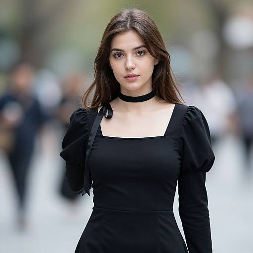 Realistic Portrait of Woman in Black Dress