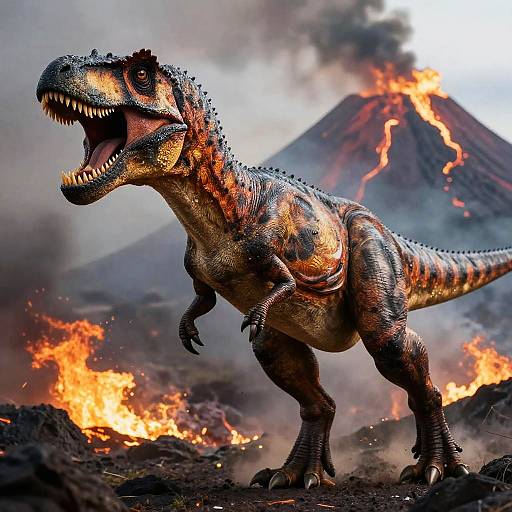 Fierce Velociraptor Roaring Side View