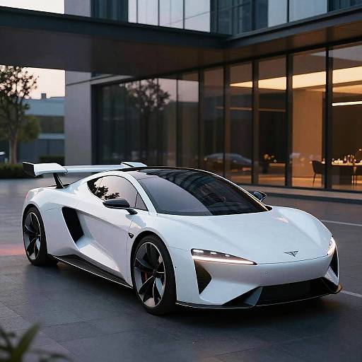 Futuristic White Flying Car Scene