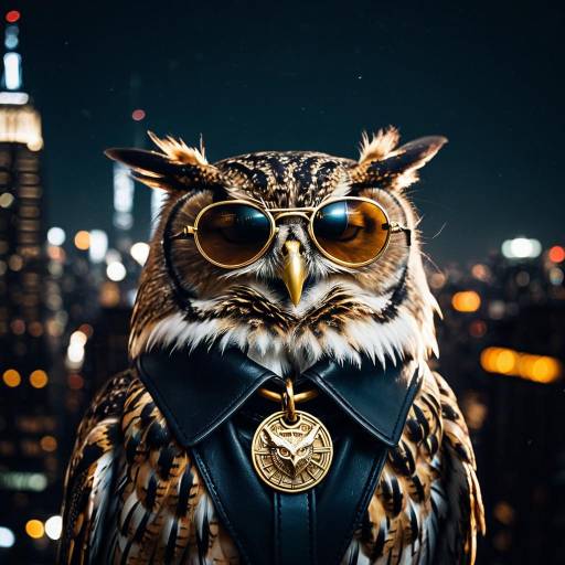 Stylish Owl with Aviator Sunglasses in Night Cityscape