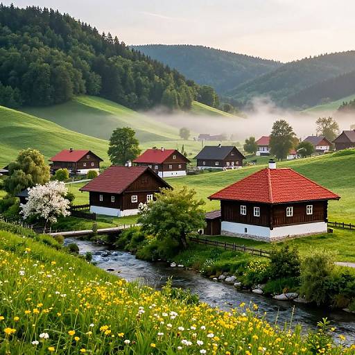 Slovenian Village Sunrise Landscape