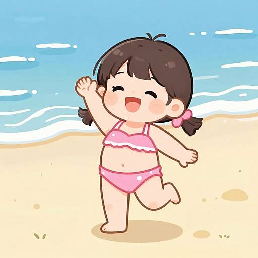 Playful Little Girl on Sunny Beach