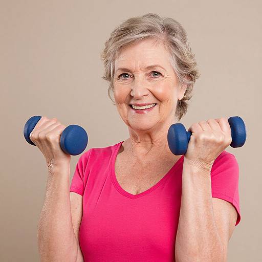 Smiling Senior Woman Exercising with Weights