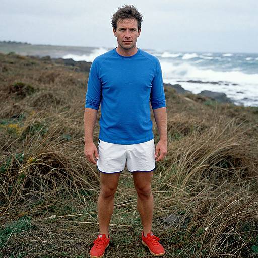 Man in Coastal Field Wearing Tennis Shoes