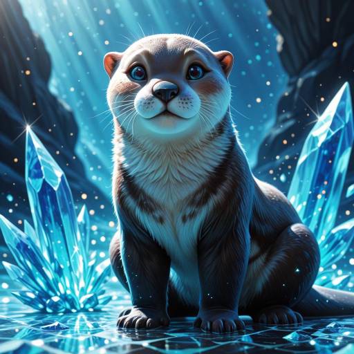 Realistic Otter with Sparkling Ocean Background Realistic Otter with Sparkling Ocean Background