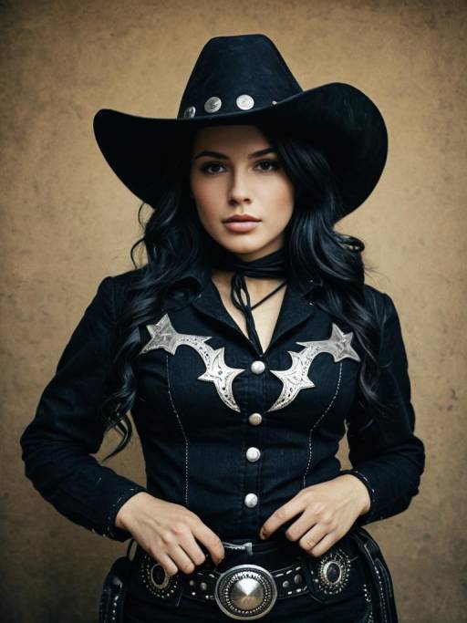 Woman in Black Cowgirl Costume