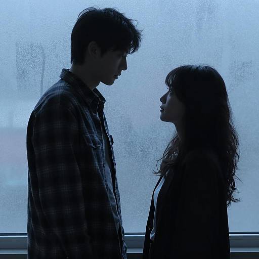 Intense Silhouette of Couple Facing Each Other