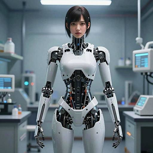 Mechanical Girl in High-Tech Laboratory