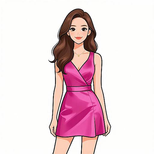 Smiling Woman in Vibrant Fuchsia Dress