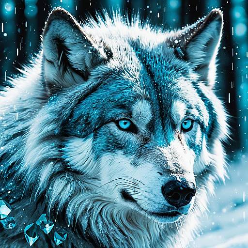 Futuristic Icy Blue Wolf Portrait