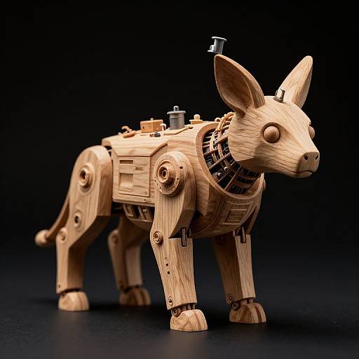 Realistic Wood Carving Cyborg Animal