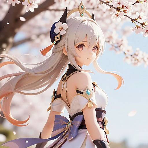 Genshin Impact Anime Girl Amid Cherry Blossoms