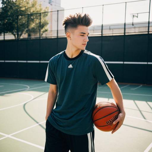 Young Athlete with Pompadour Fade Hairstyle Holding Basketball