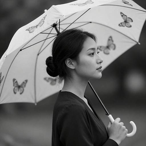 Elegant Woman with Umbrella in Profile