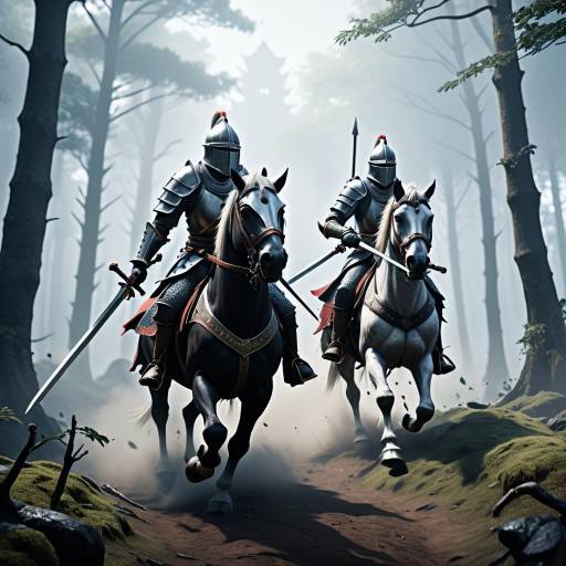 Medieval Knights Charging on Horses