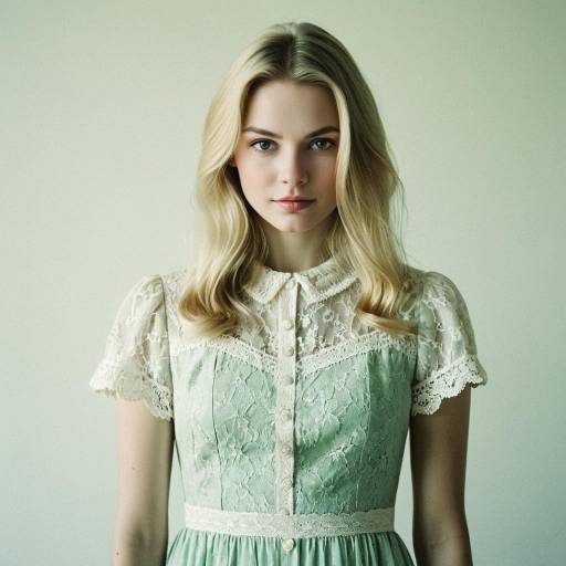 Young Blonde Woman in Vintage Lace Dress