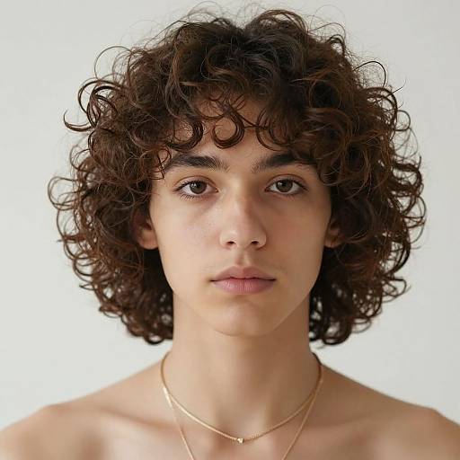 Realistic Portrait of Curly-Haired Woman