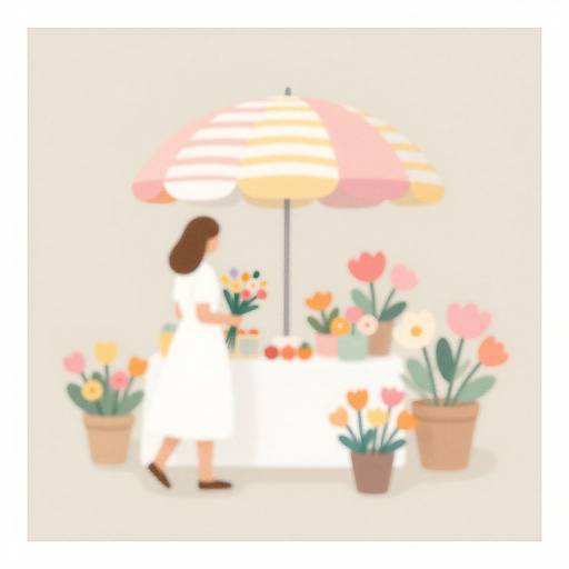Minimalist Pastel Flower Market Scene