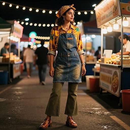 70s Style Street Food Vendor at Night Market