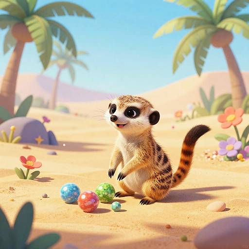 Pixar-Style Meerkat with Marbles
