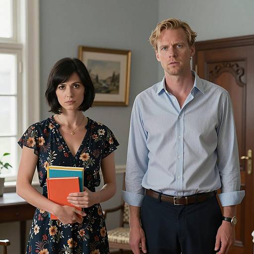 Serious Couple in a Bright Room