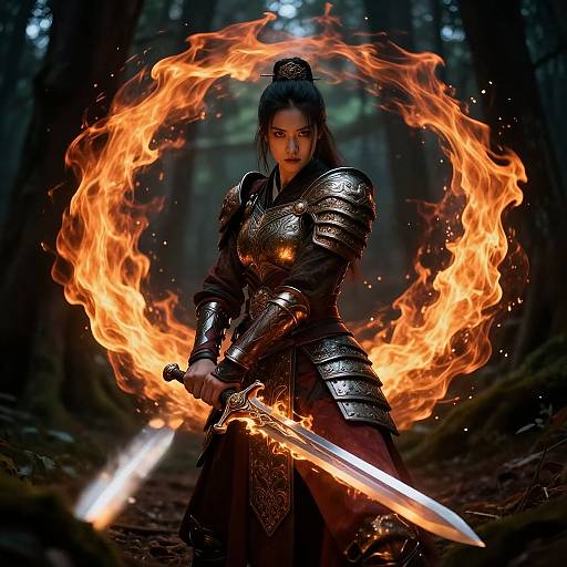 Mystical Warrior in Enchanted Forest