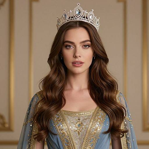 Regal Woman in Blue and Gold