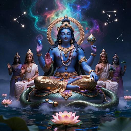 Majestic Vishnu on Adishesha Amid Nebulae
