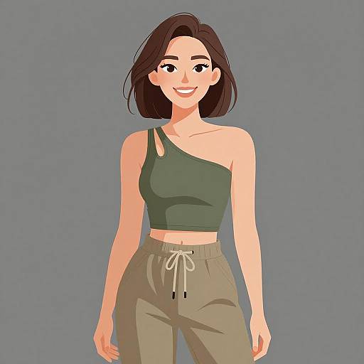 Smiling Woman in Casual Olive Green Outfit