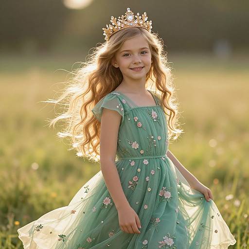 Elegant Blonde Girl in Floral Meadow