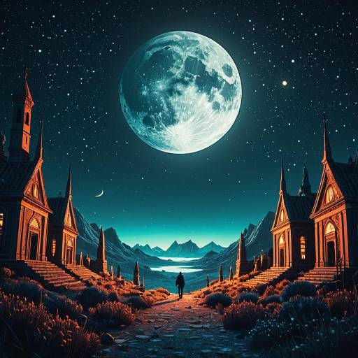 Surreal Full Moon Landscape with Gothic Buildings