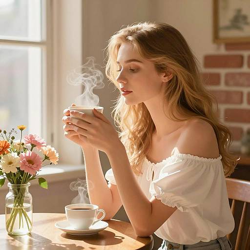 Serene Woman Enjoying Tea by Window