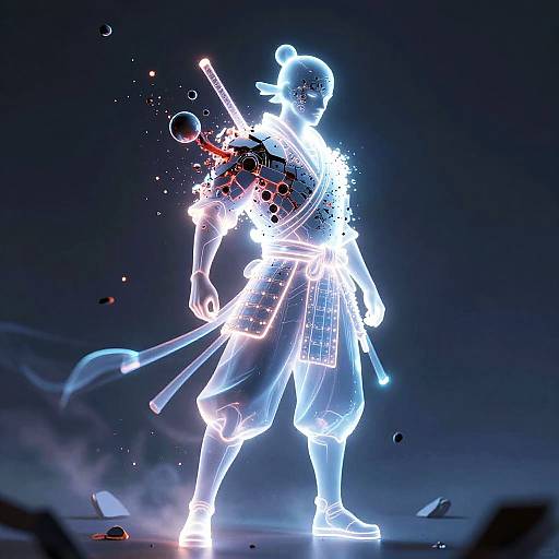 Neon Samurai in Cyberpunk Mosaic