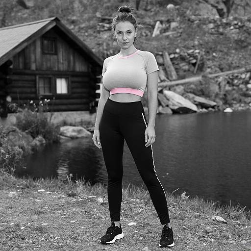 Woman in Athleisure by Mountain Lake