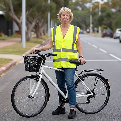 Woman in High Visibility Vest with Bike