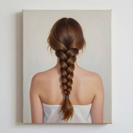 Photograph of a woman with brown braided hair, back facing, wearing a strapless white top, against a plain white background.