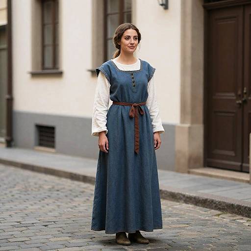 Medieval Woman on Cobblestone Street