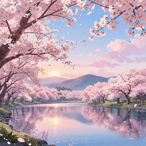 Serene Anime Cherry Blossom Landscape