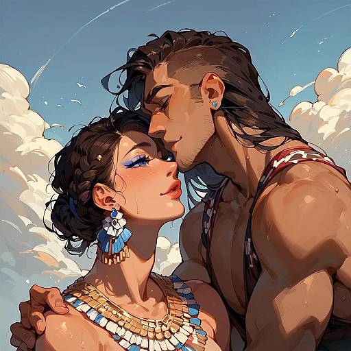 Romantic Embrace Between Native American Couple