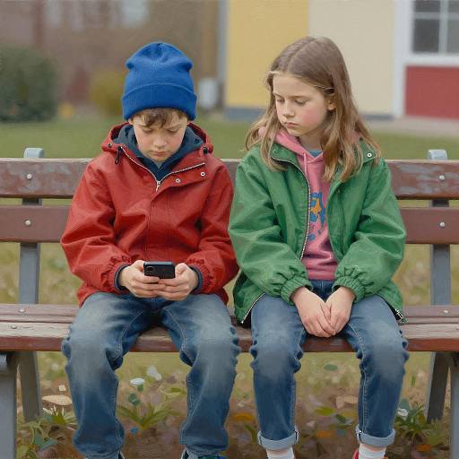 Two Children on a Colorful Bench
