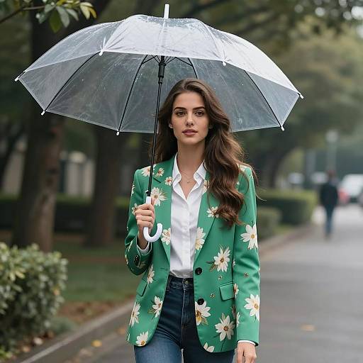 Young Woman Holding Transparent Umbrella