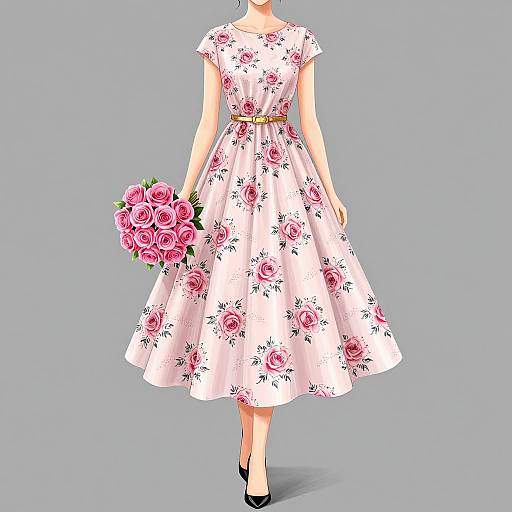 Elegant Pink Floral Dress Illustration