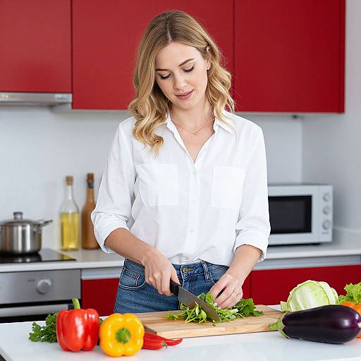 Blonde Woman Cooking in Modern Kitchen